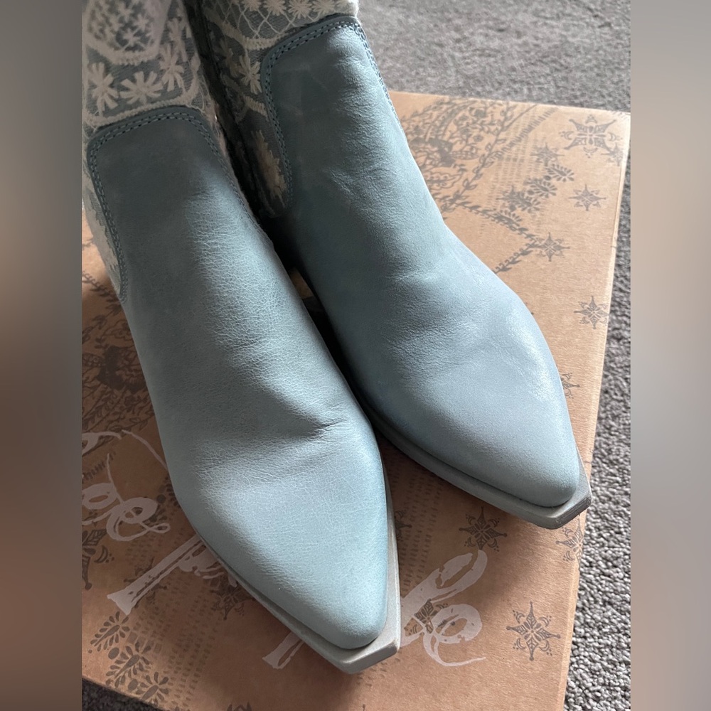 Free People Blue and Cream Over the Knee Boots - Picture 5 of 6